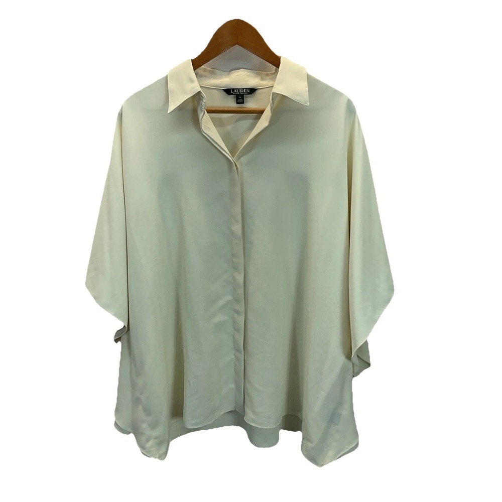 Lauren Ralph Lauren Ivory Caftan Tunic Top Draped womens XL neutral  kimono slv
